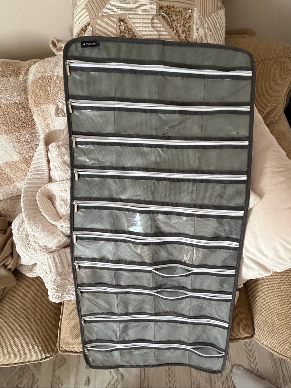 Gray Hanging Jewelry and Accessory Organizer